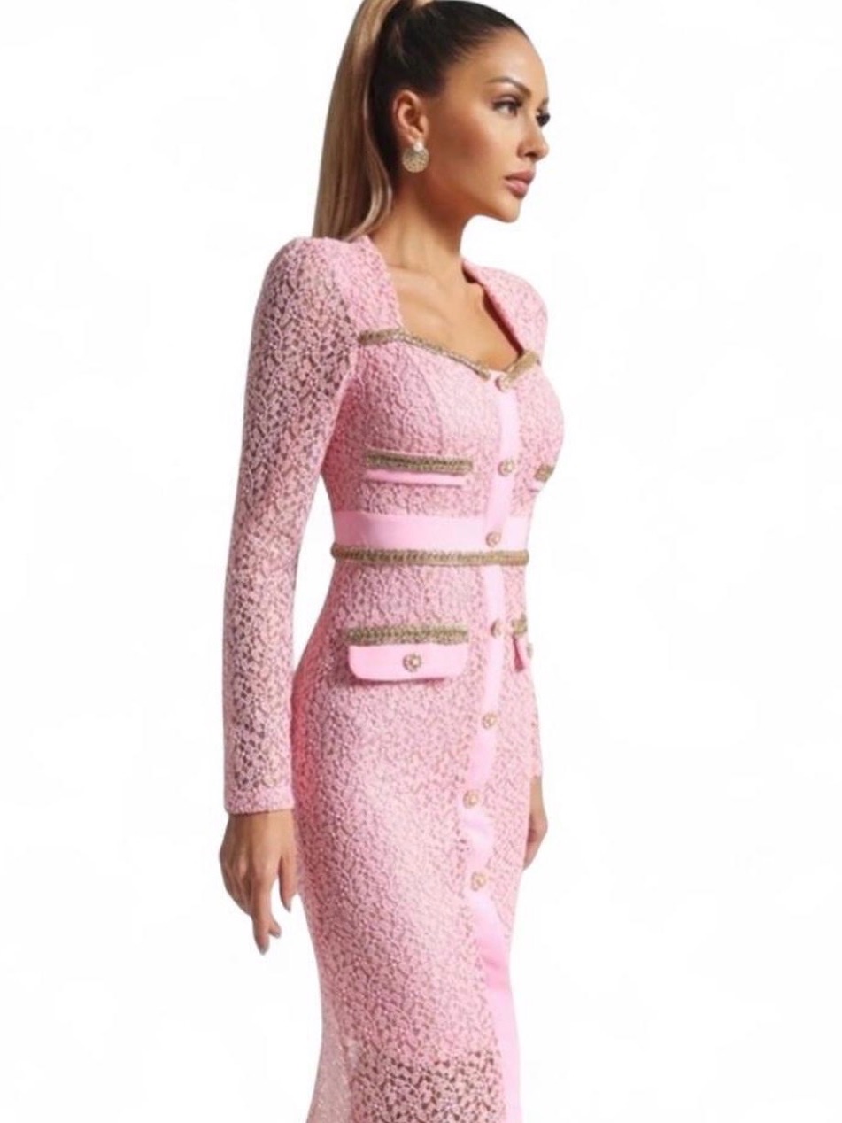 Nwt Bella Barnett Elegant Pink Long Sleeve Dress. Size M. Barbiecore Cottagecore
